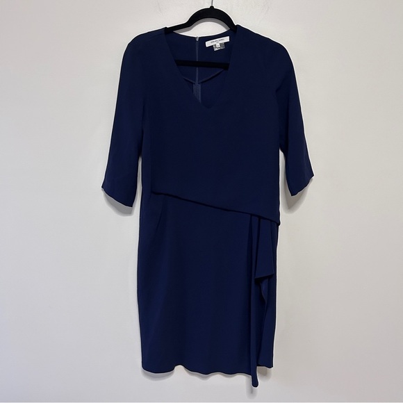 Gerard Darel Women's Size 8(40) Blue Asymmetrical Sheath Dress V-neck 3/4 Sleeve - Picture 5 of 16